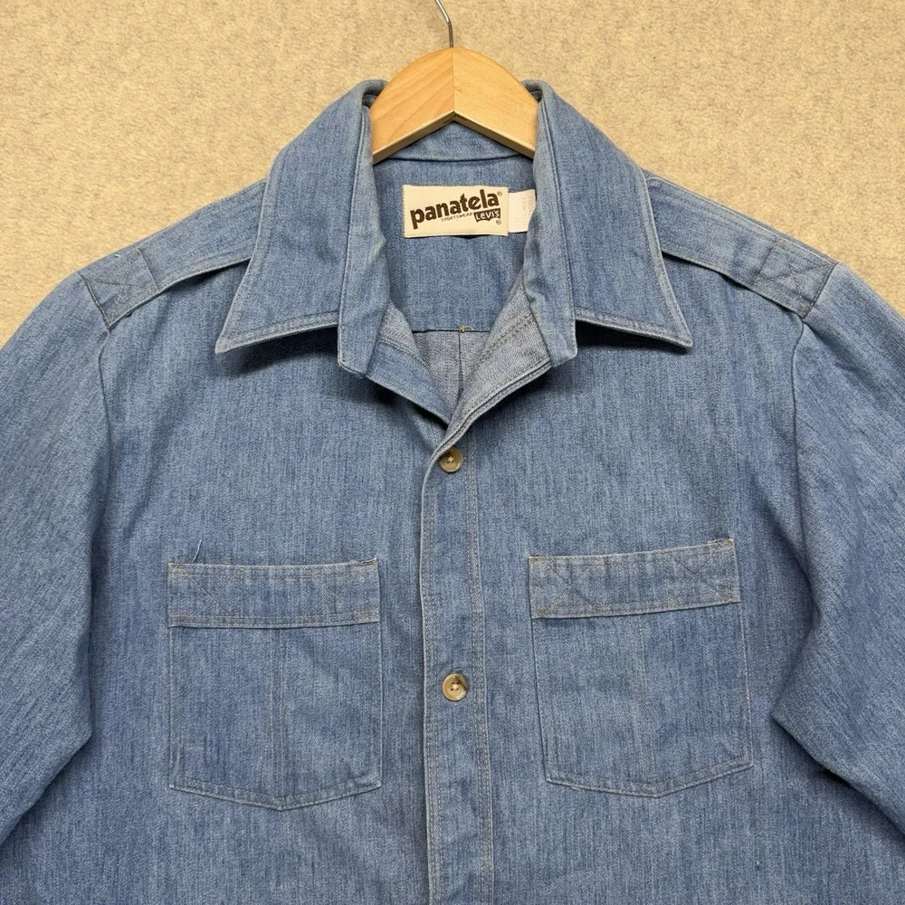 Vintage Levi's Panatela Denim Shirt Jacket XL Blue Chambray‎ Western Elbow Patch